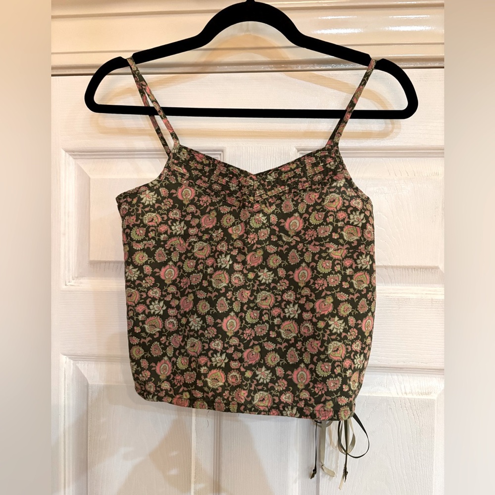 Vintage Y2K Old The Perfect Fit Navy Floral & Paisley Camisole Ribbon Crop Top